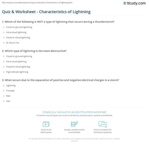 Quiz & Worksheet - Characteristics of Lightning | Study.com