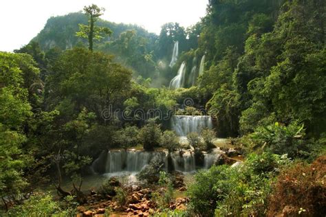 Beautiful Waterfall in Green Forest Stock Photo - Image of tree, fall ...