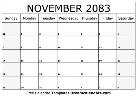 November 2083 calendar | Free blank printable with holidays