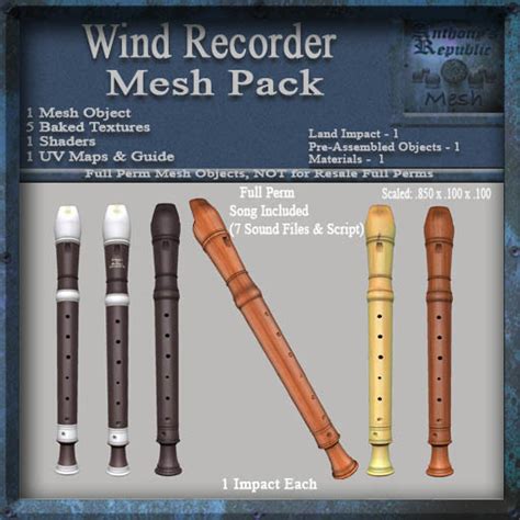 Second Life Marketplace - Baroque Wind Recorder Instrument Mesh Pack ...