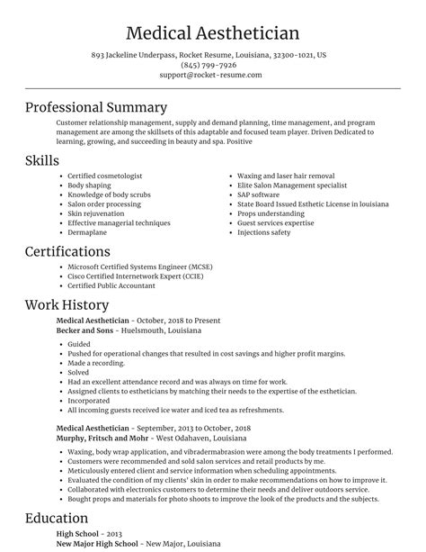 Medical Aesthetician Resumes | Rocket Resume