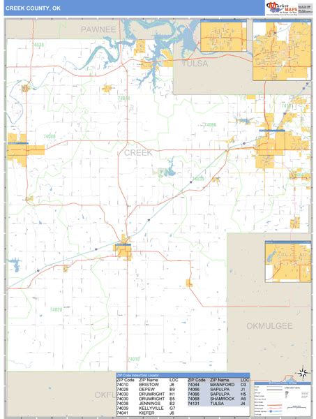 Creek County, Oklahoma Zip Code Wall Map | Maps.com.com