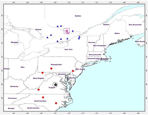 Map showing the 2011 M w 5.7 Mineral, Virginia, earthquake epicenter ...