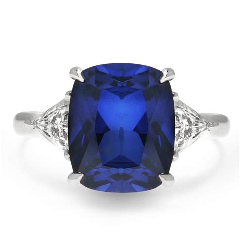 4 Carat Blue Sapphire Engagement Ring with Trillion Diamonds – Unique ...