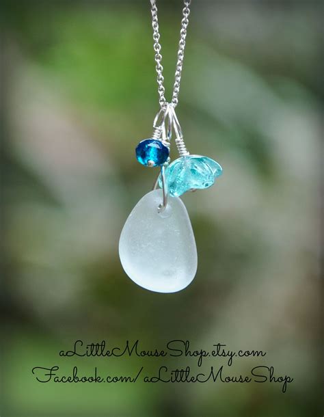 Genuine Moonstone Mermaid Tears Sea Glass Pendant and Blue Bead Charm Necklace Mermaid Tears ...