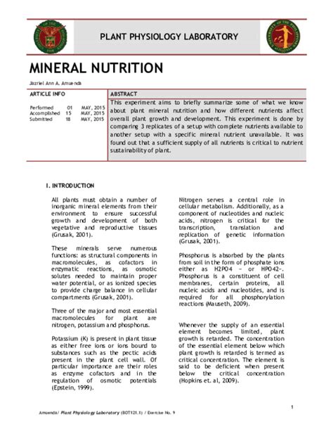 (PDF) Mineral Nutrition of Plants