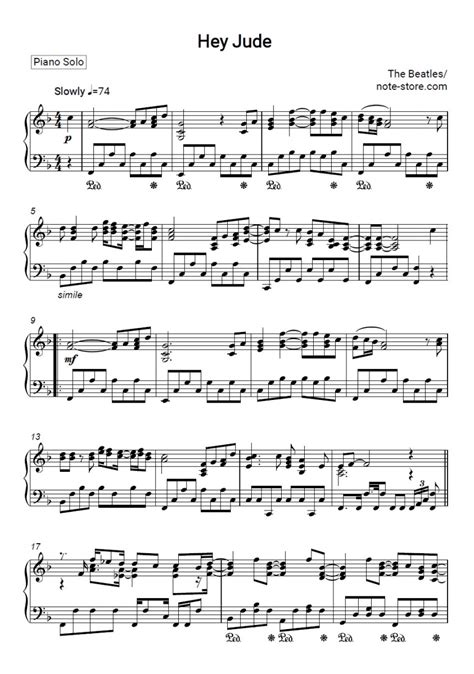 The Beatles - Hey Jude piano sheet music in Note-Store.com | Piano.Solo SKU PSO0004610 | Piano ...