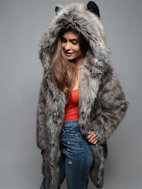 Classic Grey Wolf Faux Fur Coat | Fur coat, Fur coats women, Fur