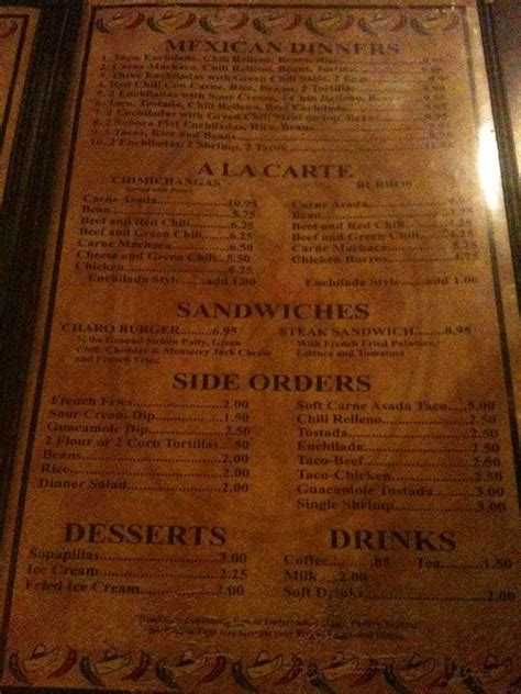 Menu at Ricardo's restaurant, Sierra Vista Southeast