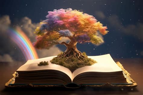 Premium AI Image | Mystery book from which emerges a magical tree with ...