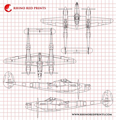 Lockheed P-38 F/G Lightning - Rhino Red Prints Vectors