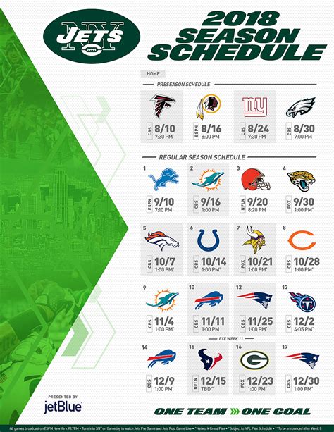 New York Jets 2018 Schedule