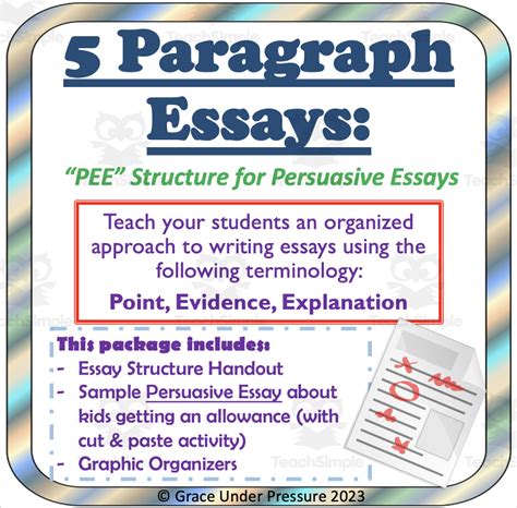 PEE 5 Paragraph Persuasive Essay Structure: Point, Evidence, Explanation by Teach Simple