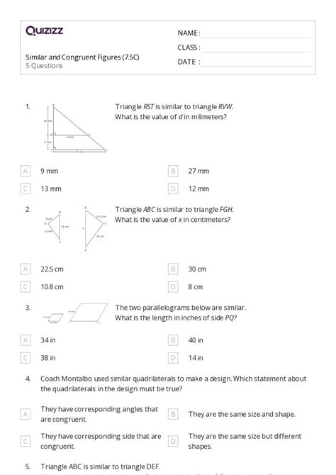 50+ Congruent Figures worksheets for 7th Grade on Quizizz | Free & Printable