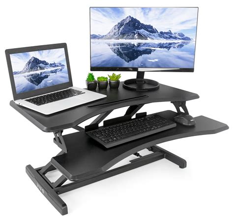 Small Height Adjustable Standing Desk Workstation | Monitor Riser 30" Sit Stand Tabletop ...