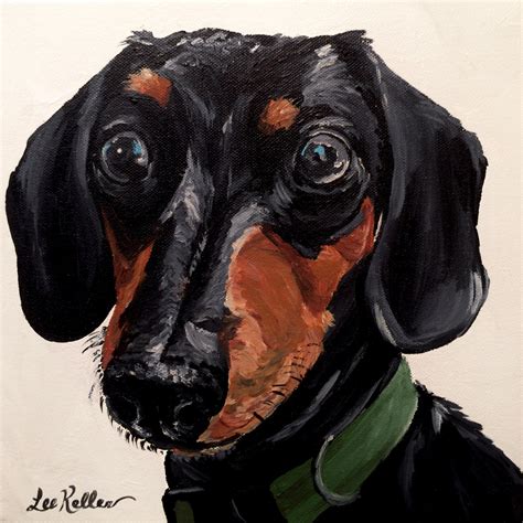 Black dachshund art print from original painting Dachshund