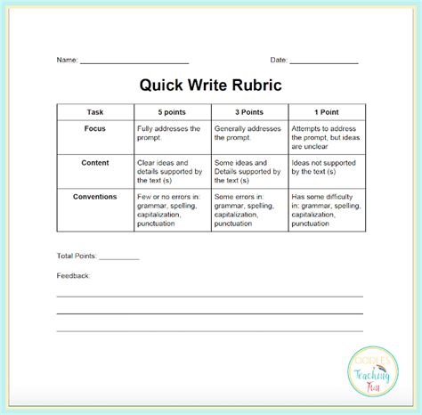 Quick Write Rubric | Oodles of Teaching Fun