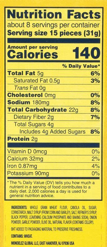 Wheat Thins Crackers Nutrition Facts – Runners High Nutrition