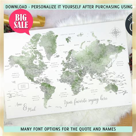 a world map is shown with the words, many font options for the quote and names