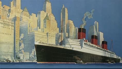 RMS Queen Mary at New York | Boat drawing, Ship paintings, Queen mary boat