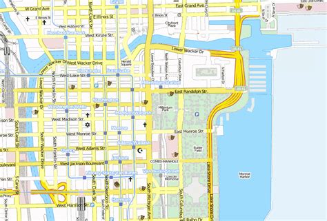 Millennium-Park-Stadtplan mit Luftansicht und Unterkünften von Chicago