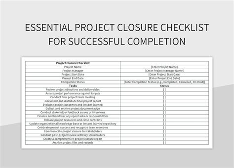 Free Project Closure Checklist Templates For Google Sheets And Microsoft Excel - Slidesdocs