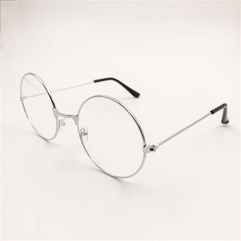 Retro Metal Frame Fashion Round Sunglasses Flat Glasses Silver frame white lens - Walmart.com ...