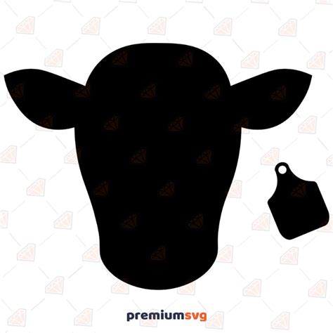 Cow Head with Ear Tag SVG, Cow Head Silhouette | PremiumSVG