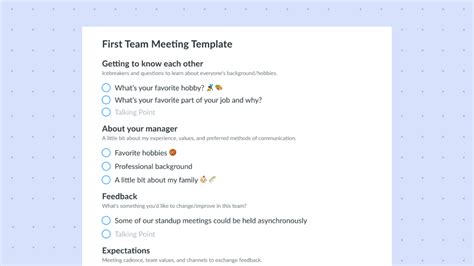 First Meeting with Your New Team: Top 6 Topics & Meeting Agenda | Fellow