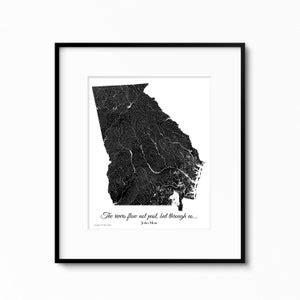 Georgia Rivers Map, Hydrology, Cabin Decor, Gift for Nature Lover, Kayaker, Fisherman, Hiker ...