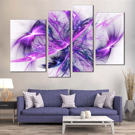 Modern Abstract Canvas Wall Art, Purple Bright Abstract Fractal Canvas ...