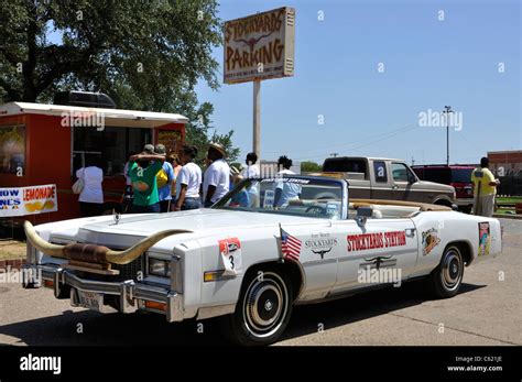 Cadillac convertible with longhorn steer horns, Stockyards, Fort Worth ...