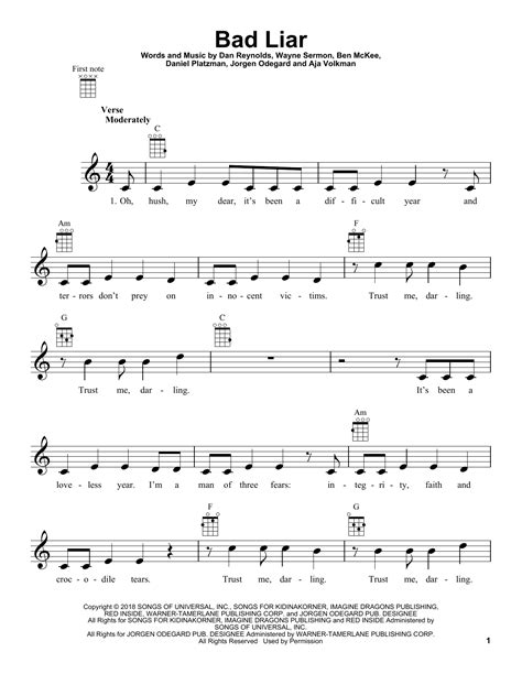 Bad Liar by Imagine Dragons Sheet Music for Ukulele at Sheet Music Direct