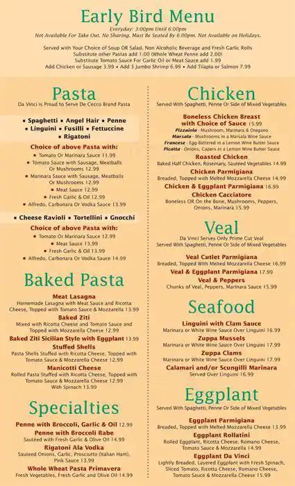 Da Vinci Italian Restaurant Menu - Urbanspoon/Zomato