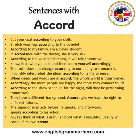 Sentences with Accord, Accord in a Sentence in English, Sentences For Accord - English Grammar Here