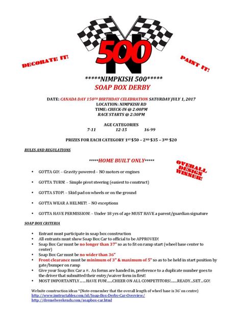 Soapbox Derby Permission Slip & Rules/Regulations