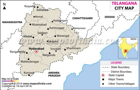 Cities in Telangana, City Map of Telangana