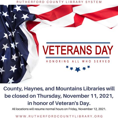 RCLS Closed for Veteran’s Day – Rutherford County Library System