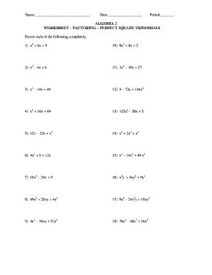 Perfect Square Trinomial Worksheet - Worksheets For Kindergarten