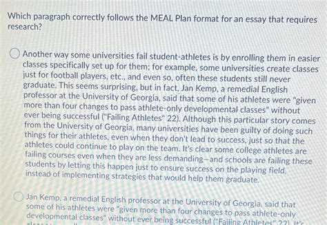 [Solved] Which paragraph correctly follows the MEAL Plan format for an ...