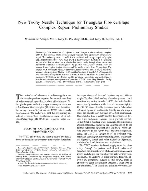 (PDF) New Tuohy needle technique for triangular fibrocartilage complex repair: Preliminary ...