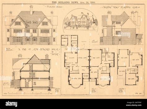 A pair of semi-detached house by Nothe. Floor plans 1900 old antique ...