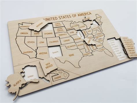 United States Wooden Puzzle Map With Capital City Under/ USA Map Puzzle ...