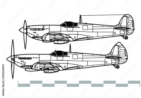 Supermarine Spitfire V - IX. Outline vector drawing Stock Vector ...