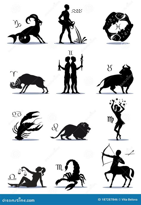 Signs Greek Zodiac Horoscope, Illustration, Silhouettes. Icons or Logo, Isolated on Background ...