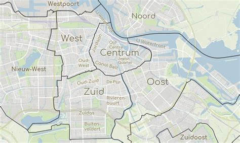 Amsterdam districts map - Map of Amsterdam showing districts (Netherlands)