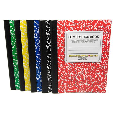 100 Sheet Composition Books - School Supply Bundle - 5 College Ruled Composition Books - 1 ...