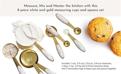 Amazon.com: White & Gold Measuring Cups and Spoons Set - Cute 8PC Stainless Steel with Silicone ...