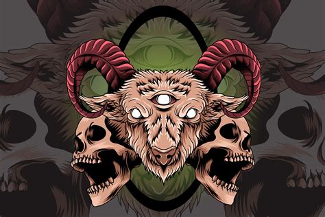 Three Eyed Goat with Skull Illustration Graphic by Epic.Graphic ...