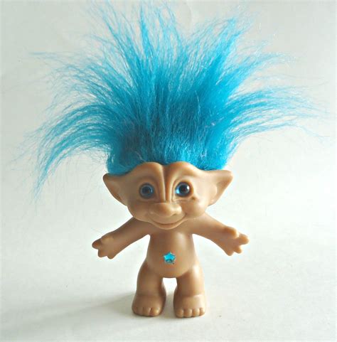 Vintage Troll Doll Ace Novelty Treasure Troll Doll Blue Hair Blue Star Jewel Blue Eyes Wishstone ...